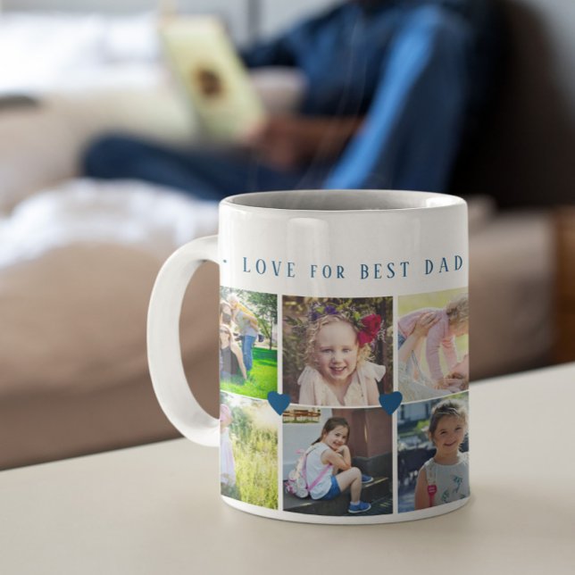 12 fotos kollage KÄRLEK till BÄSTA PAPPA marinblå  Kaffemugg (Skapare uppladdad)