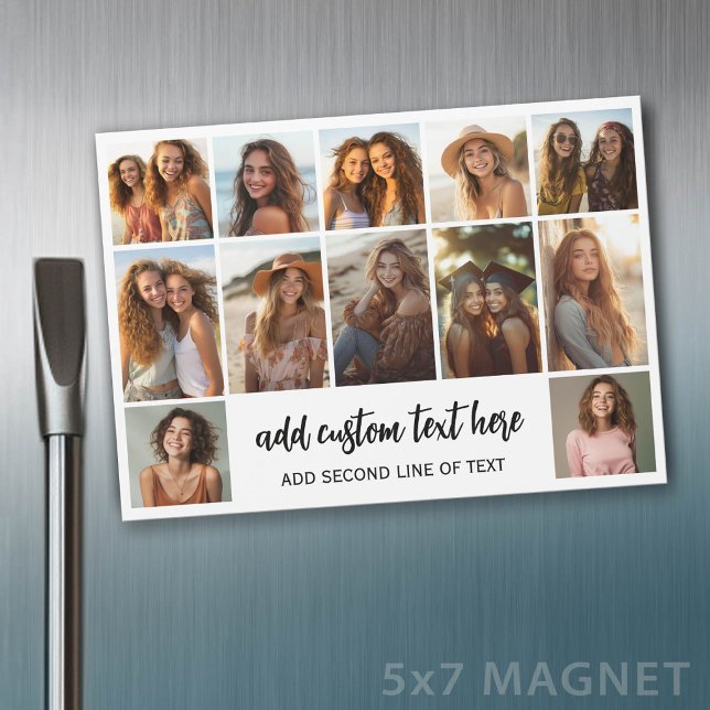 12 Fotoskollage Grid - 2 Textrutor - Magnet (Photo Magnet - 5x7)