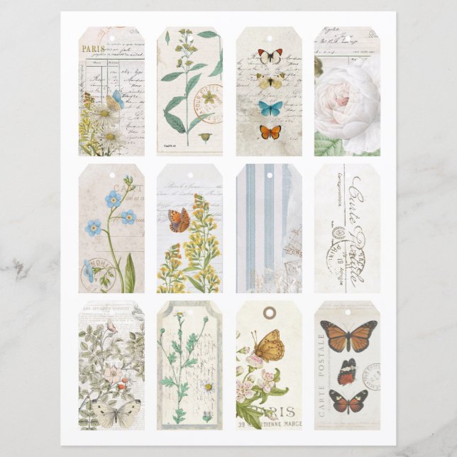 12 Fransk Butterfly Flower Vintage Journal Märkre (Framsida)