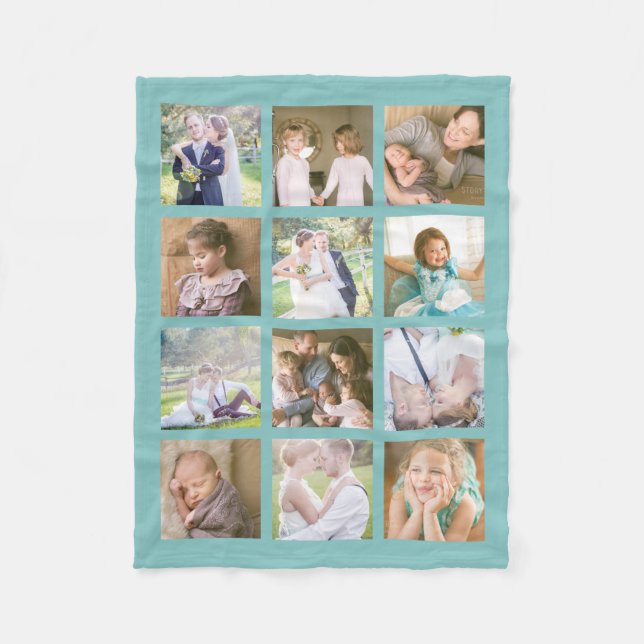 12 Fyrkantig fotosamling redigerbar Färg Fleecefilt (Framsidan)