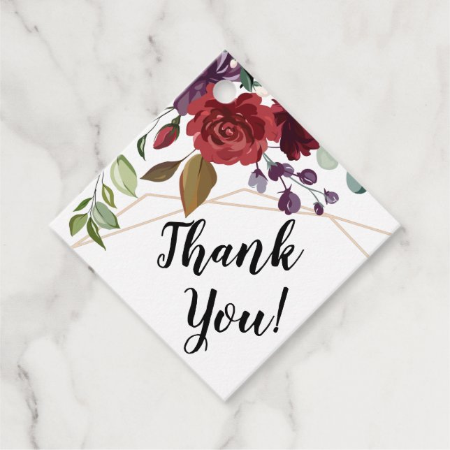 12 Gift Märkre Vit ros Guld Geometric Gåvor Etiketter (Framsida)