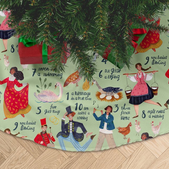 12 gröntar jul julgransmatta borstad polyester (Twelve Days of Christmas Traditional Green Tree Skirt)