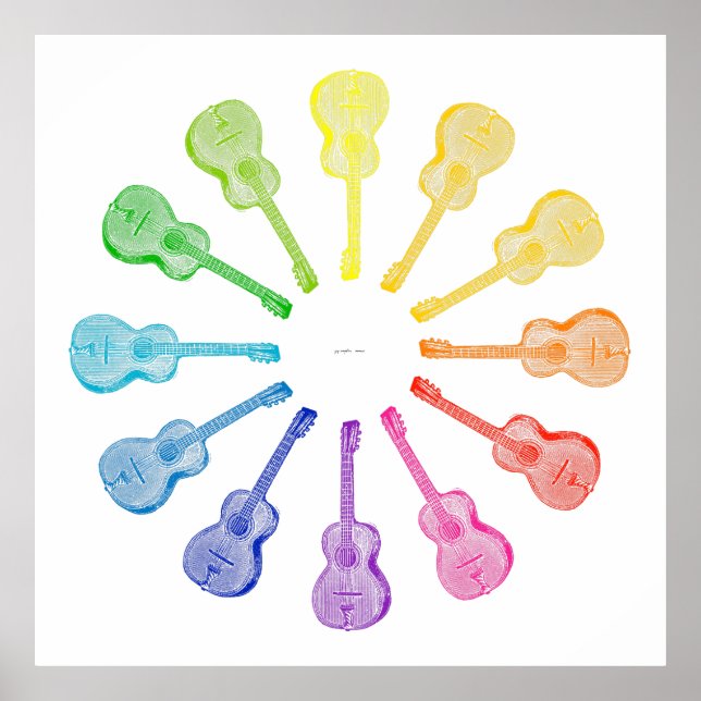 12 Guitars Färg Wheel Poster (Framsidan)