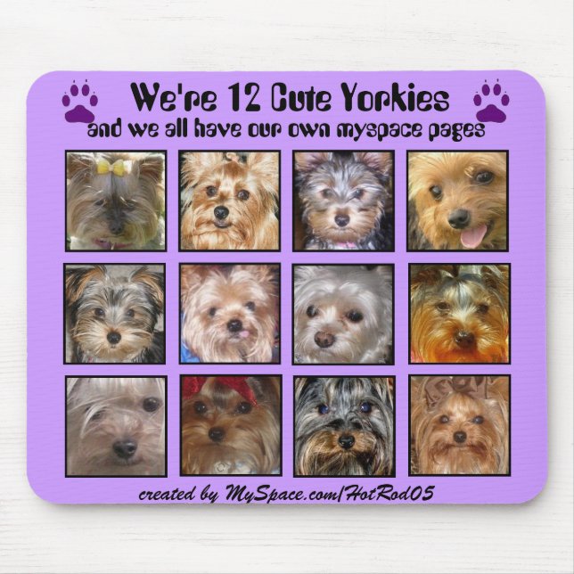 12 GULLIGA YORKIES - skräddarsy Mousepad Musmatta (Framsidan)