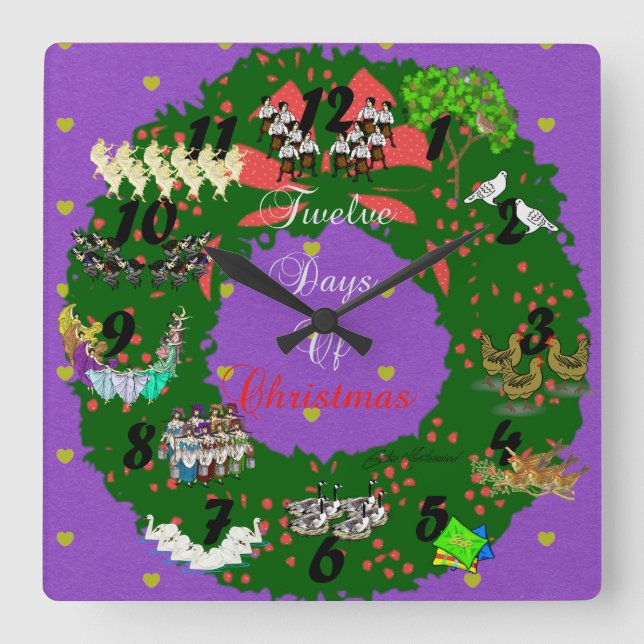 12 Helgdag jul Tema Fyrkantig Klocka (Framsida)