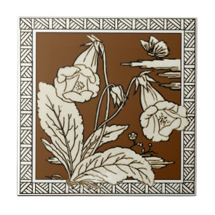 #12 i 12 Repro 1880s Minton Mocha Bird Series Kakelplatta