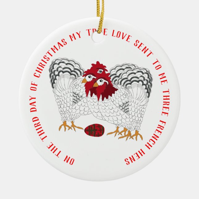 12 Juldagar 3 Franskars höns Julgransprydnad Keramik (Framsidan)