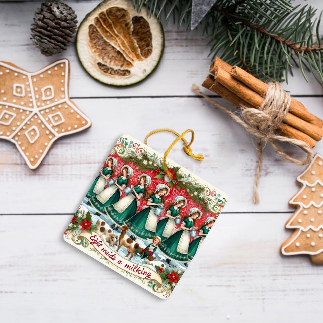 12 Juldagar Åtta Märk en mjölk Julgransprydnad Keramik (Skapare uppladdad)