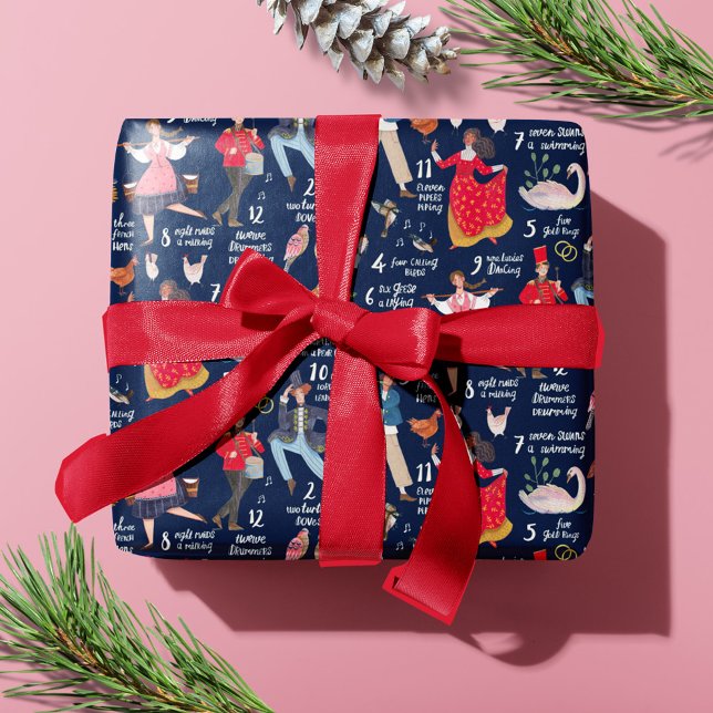 12 juldagar blå presentpapper (12 Days of Christmas blue Wrapping Paper)