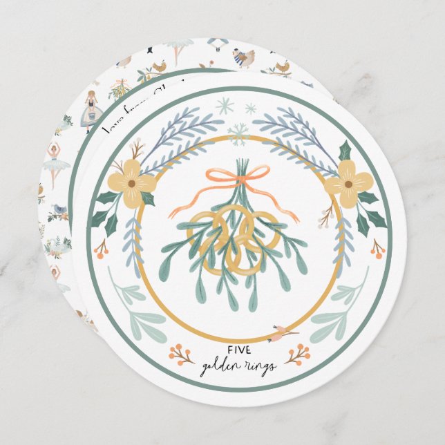 12 Juldagar Fem Julkort (Fram/baksida)