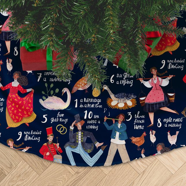 12 Juldagar Julgransmatta Borstad Polyester (12 Days of Christmas blue Tree Skirt)