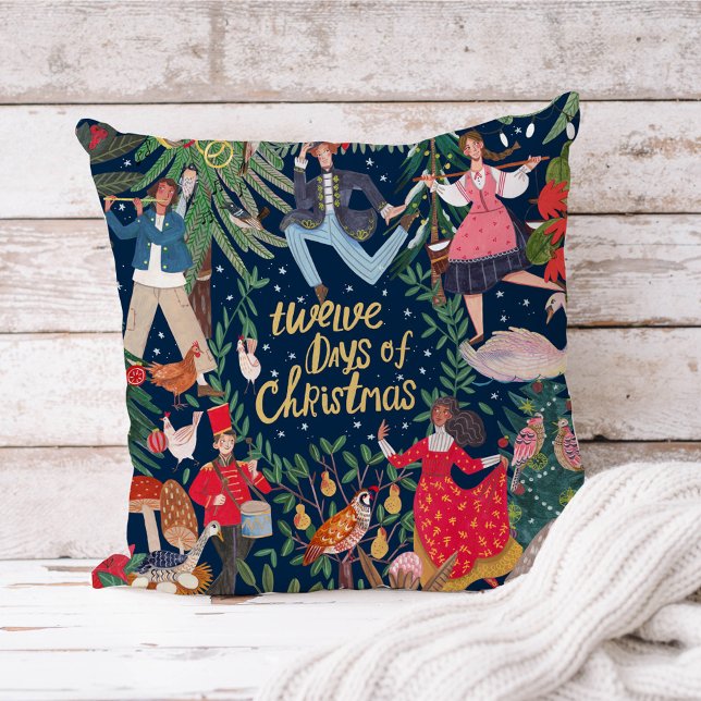 12 Juldagar Kudde (12 Days of Christmas Vintage Retro Characters Pillow)