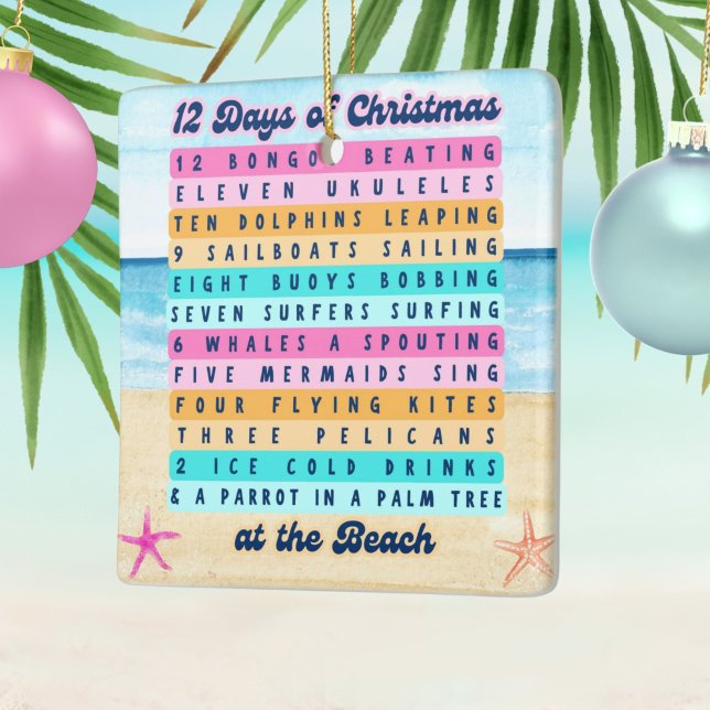 12 Juldagar vid Beach Retro Tropical Julgransprydnad Keramik (Skapare uppladdad)