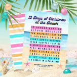 12 Juldagar vid Beach Retro Tropical Julkort<br><div class="desc">Jingle hela vägen till kustlinjen med 12 dagar jul på Beach-kortet! Kortet tillför en tropisk roligt till det traditionella sång och fångar kustkarmen på stranden. Det här kortet är fyllt med helgdag som säkert kommer att ge dina kära ett leende. Skicka en stråle av solljus tillsammans med din helgdag till...</div>