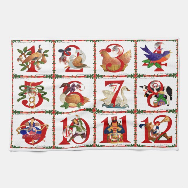12 juldagars Quilt Printpresenter Kökshandduk (Horisontell)