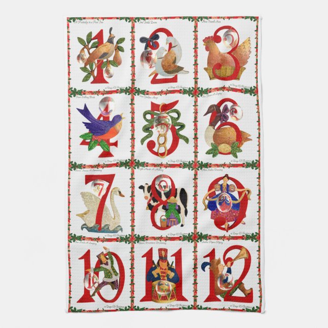 12 juldagars Quilt Printpresenter Kökshandduk (Vertikal)