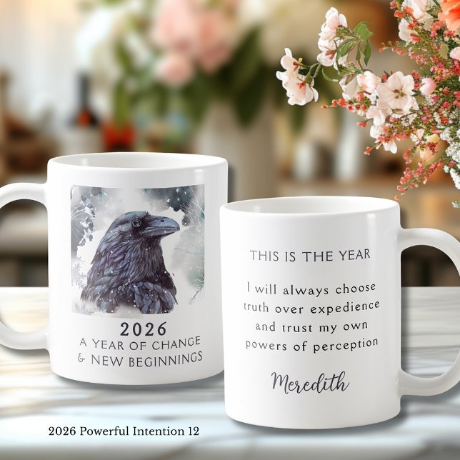 12. Korp 2026 Förändringens år Kraftfull intention Kaffemugg (Raven 2026 Year of Change and New Beginnings Powerful Intention 12 Coffee Mug)