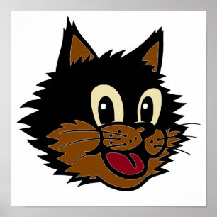 12 KUL SMILING BLACK OCH BROWN NAUGHTY CAT POSTER