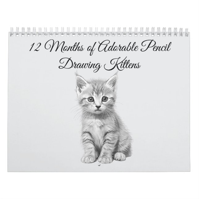 12 månader med bedårande blyertsteckningar av katt kalender (Omslag)