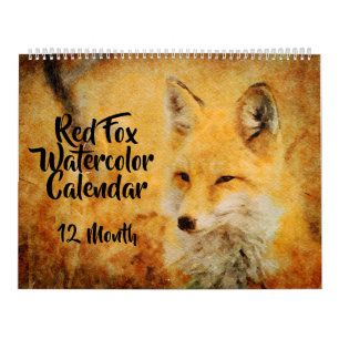 12 månader - Red Fox Watercolor Paintings Wildlife Kalender