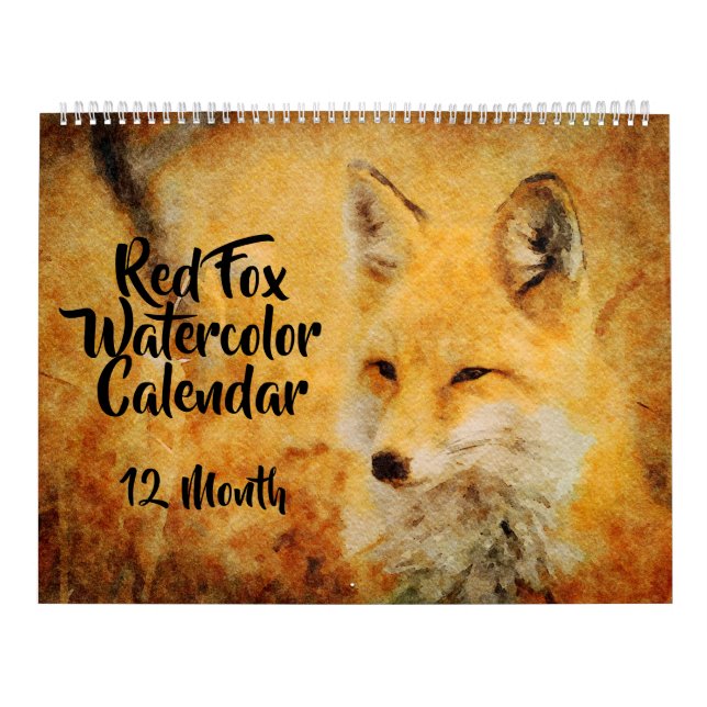 12 månader - Red Fox Watercolor Paintings Wildlife Kalender (Omslag)