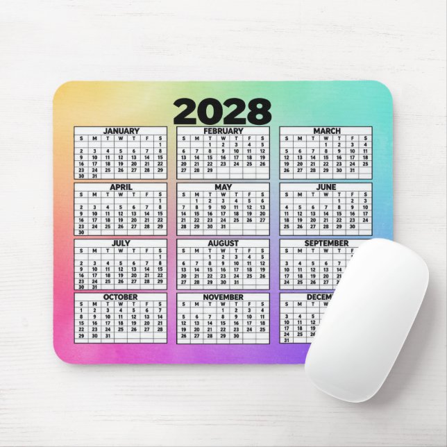 12-månaders 2028-kalender Regnbågsabstrakt Musmatta (Med mus)
