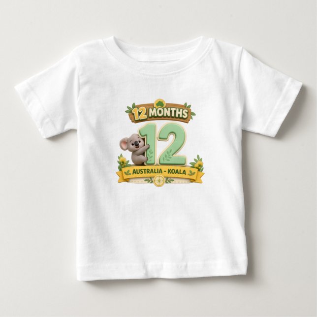 12 Månaders Bebis Milstolpe Första Födelsedagen T Shirt (Framsida)