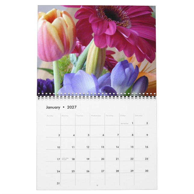 12 månaders Blommigt Delight-Flowers Kalender (Jan 2027)