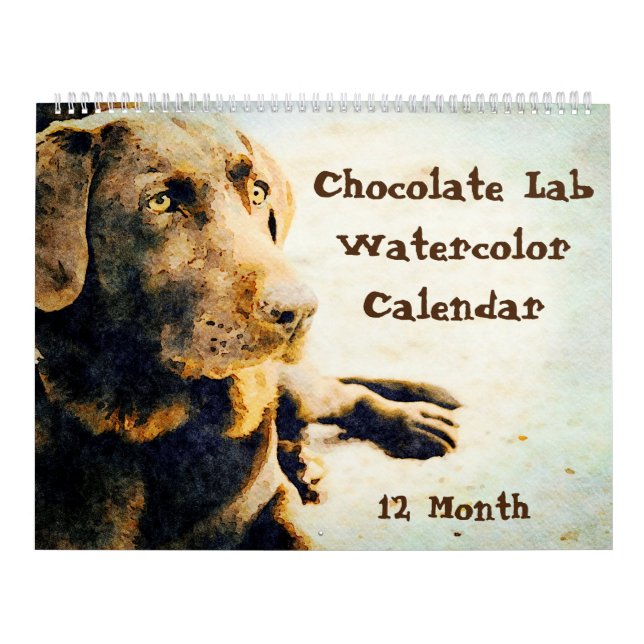 12 månaders Chocolate Lab Hundar Pets Watercolor G Kalender (Omslag)