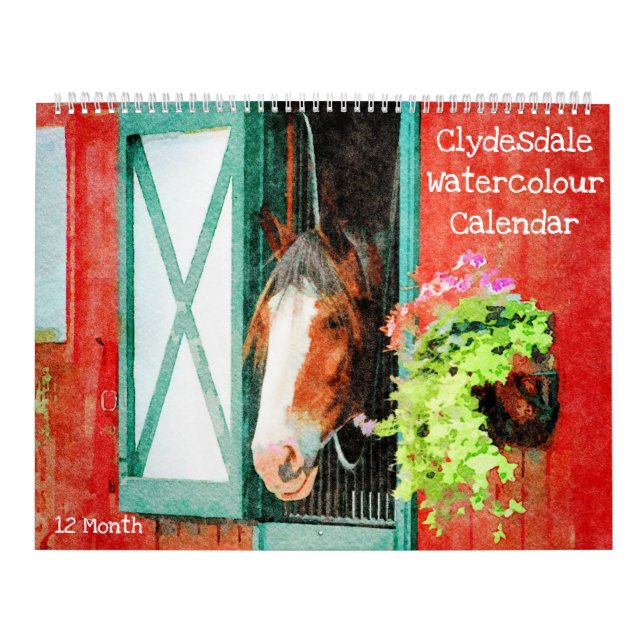 12 månaders Clydesdale Heavy Horse Watercolor Gift Kalender (Omslag)