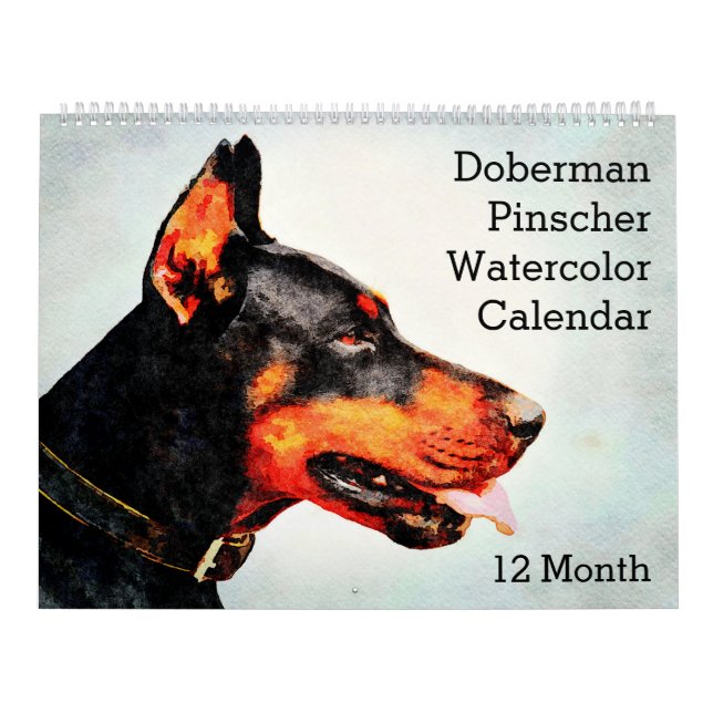 12 månaders Doberman Pinscher Hund Watercolor Pain Kalender (Omslag)