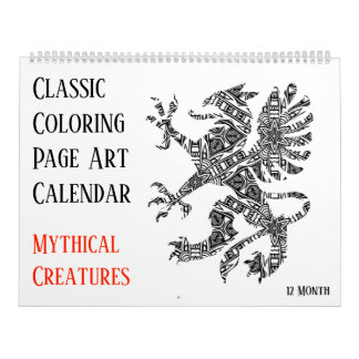 12 månaders färgning av Vuxen Mythical Dragons Uni Kalender
