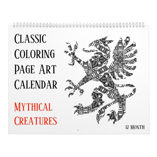 12 månaders färgning av Vuxen Mythical Dragons Uni Kalender (Omslag)