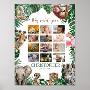 12 månaders fotokollage för första året poster