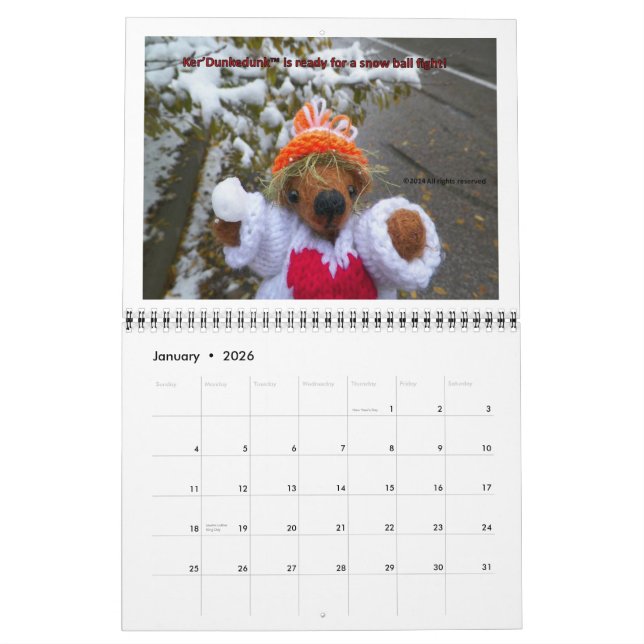 12 månaders Ker'Dunkedunk Bear Kalender (Jan 2026)