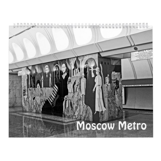 12 månaders Moskva Metro i svartvitt Kalender (Omslag)