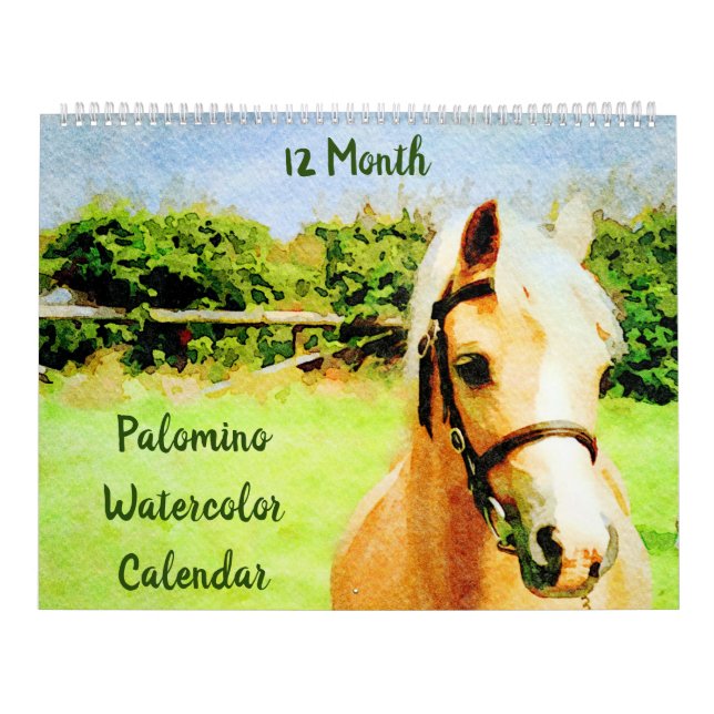 12 månaders Palomino Horses Ponies Watercolor Gift Kalender (Omslag)