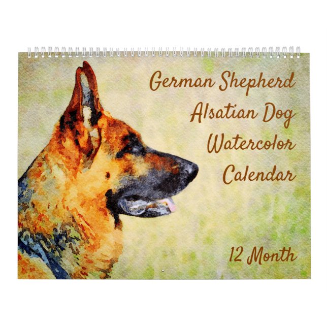 12 månaders schepherd Alsatian Hundar Watercolor Kalender (Omslag)