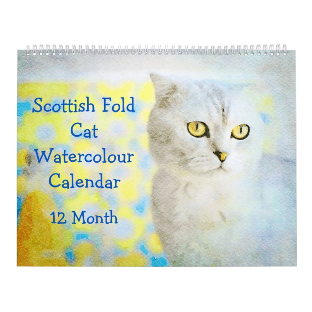12 månaders Scottish Fold Cats Watercolor Gift Kalender (Omslag)