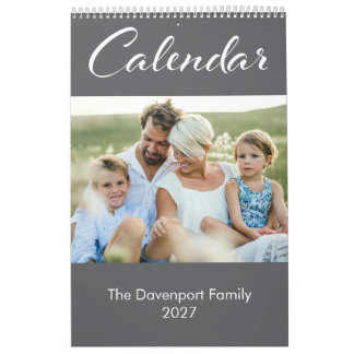 12 månaders skript typografi familj anpassad foto kalender