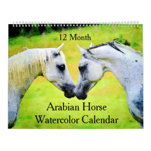 12 månaders sporadisk arabisk häst, vattenfärgskis kalender