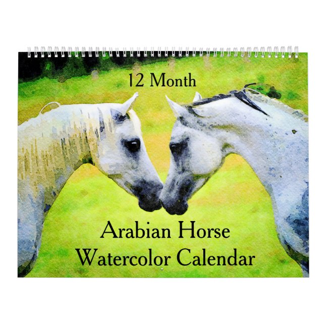 12 månaders sporadisk arabisk häst, vattenfärgskis kalender (Omslag)