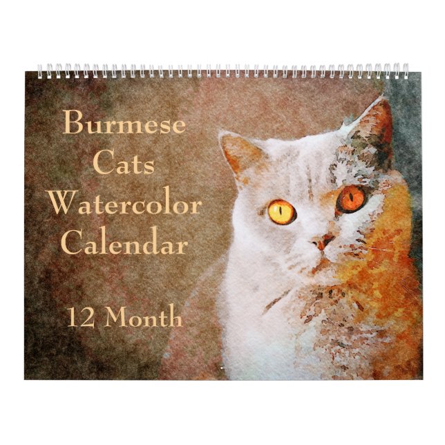 12 månaders stenande burmesiska katter - vattenfär kalender (Omslag)