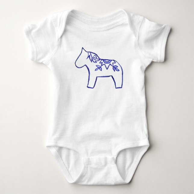 12 månaders storlek Blue Horse Baby Creeper T Shirt (Framsida)