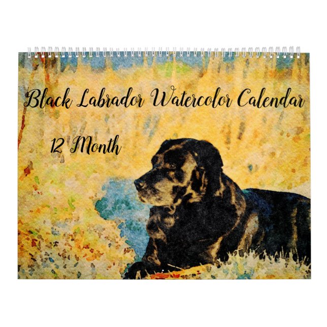 12 månaders Svart lab Hundar Pets Watercolor Art Kalender (Omslag)