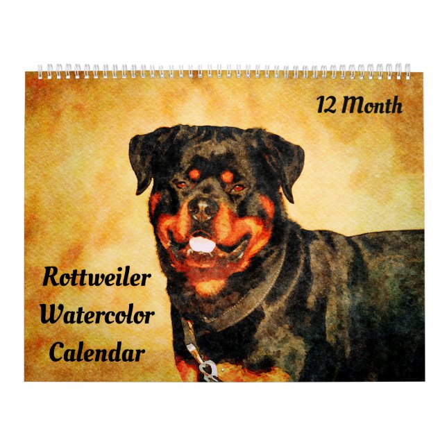 12 månaders vackert Rottweiler Hundar Watercolor G Kalender (Omslag)