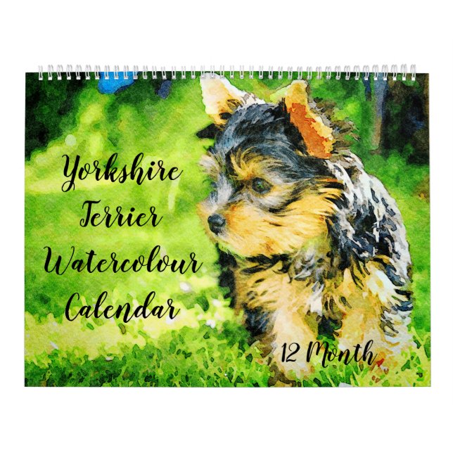 12 månaders Yorkshire Terrier Yorkie Hundar Waterc Kalender (Omslag)