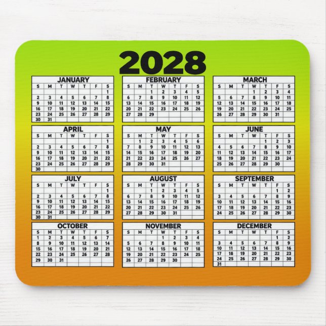 12-månadersårs kalender för 2028 musmatta (Framsidan)