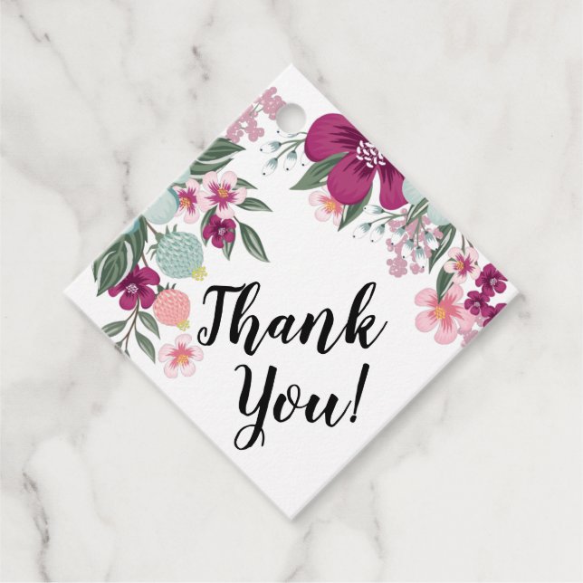 12 Märkre med gift-tropiska blommor på vitt Gåvor Etiketter (Framsida)