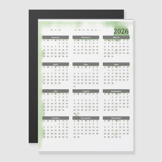 12 Month Calendar 2026 (Fram/baksida)